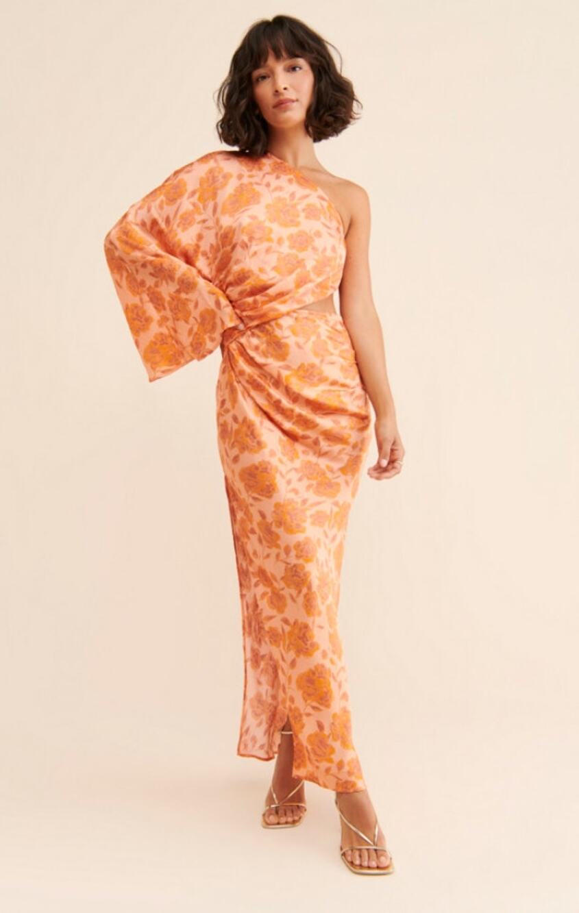 Free people x Jens Pirate booty orange Floral One Sleeve Aliana Dress